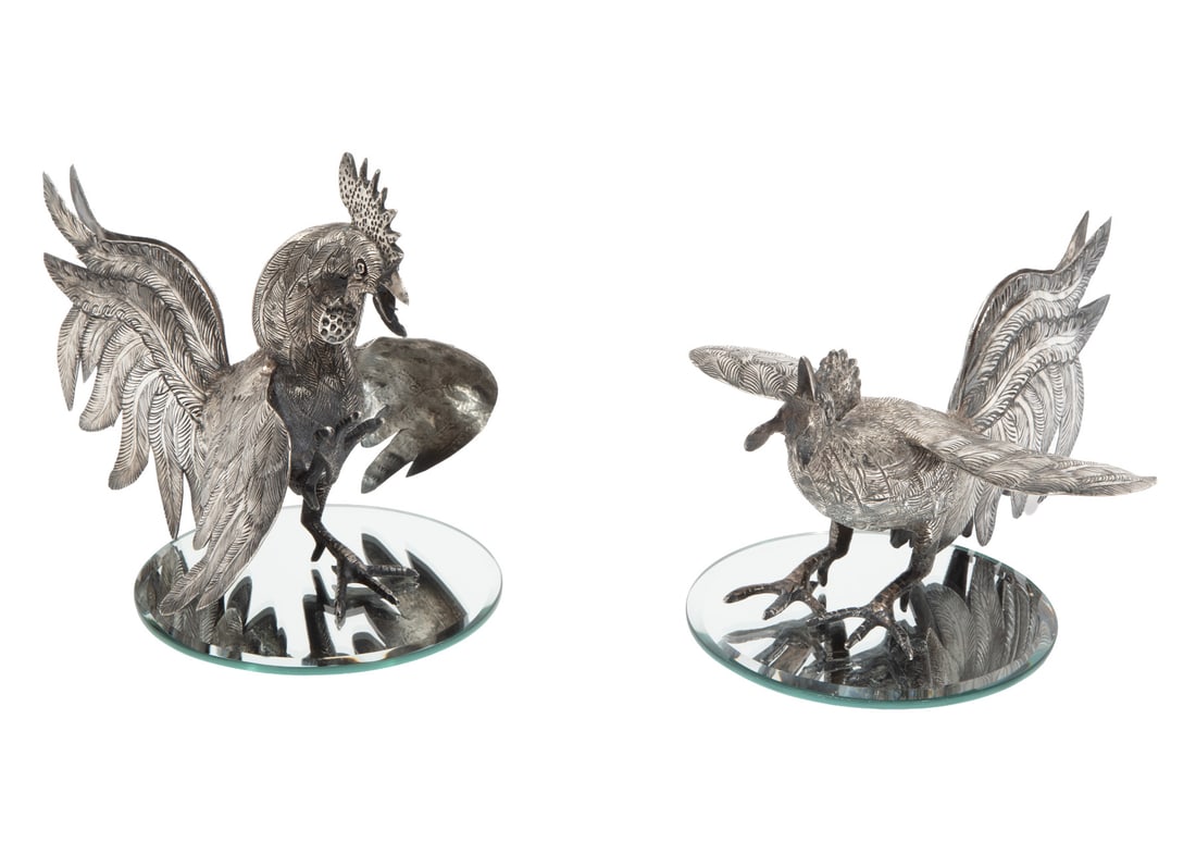 Peruvian Chased Sterling Silver Fighting Roosters Table Garniture (1 of 8)