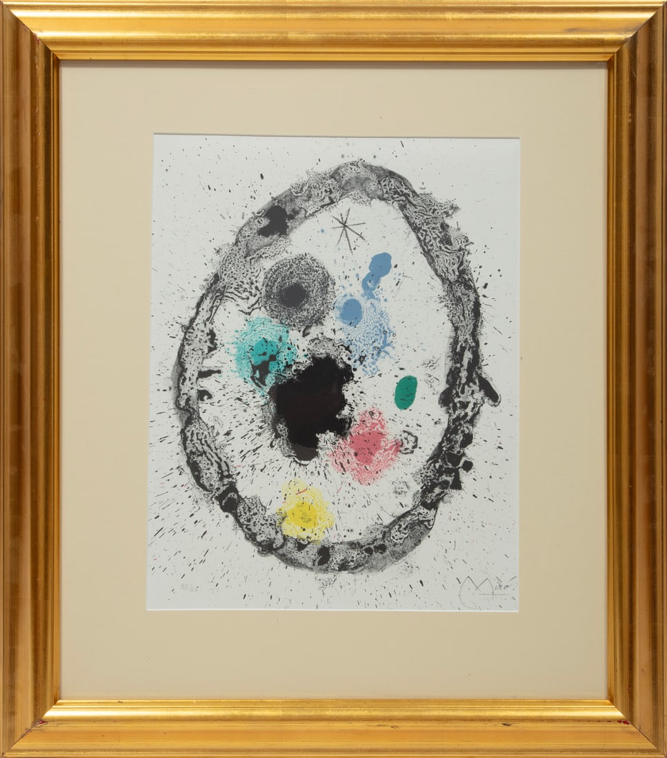 Joan Miro, Spanish 1893-1983, "Je Travaille Comme un Jardinier (No. IV)", color lithograph: Joan MiroSpanish, 1893-1983"Je Travaille Comme un Jardinier (No. IV)"color lithograph1963, pencil-signed lower right, numbered "37/40" lower left, "BFK" watermark, printed by Mourlot, Paris, published