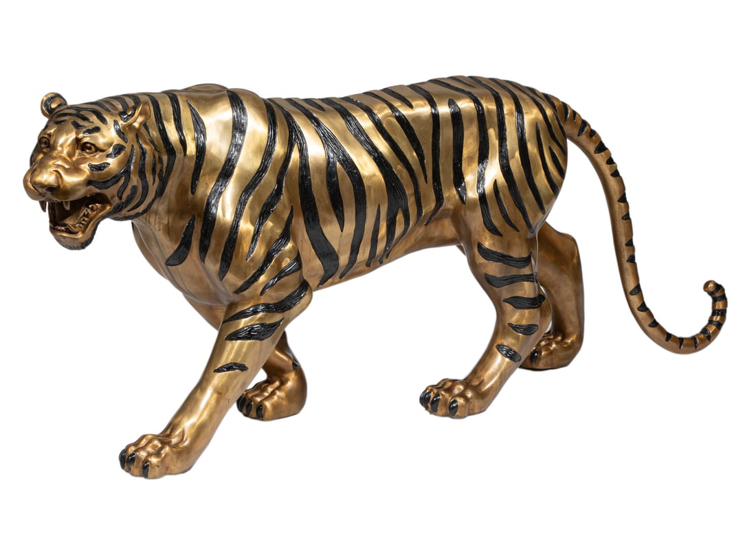 Life Size Bronze Figure of a Tiger: Life Size Bronze Figure of a Tigerh. 31 in., w. 19 in., length 76 in. (incl. tail)