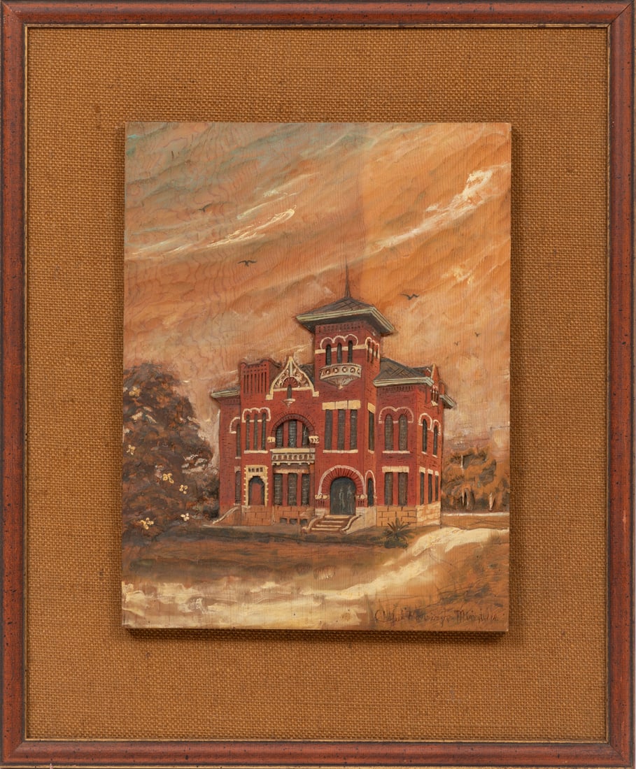 Chestee Harrington, American/Louisiana b. 1941, "The Old St. Mary Parish Jail", oil on carved wood (1 of 2)