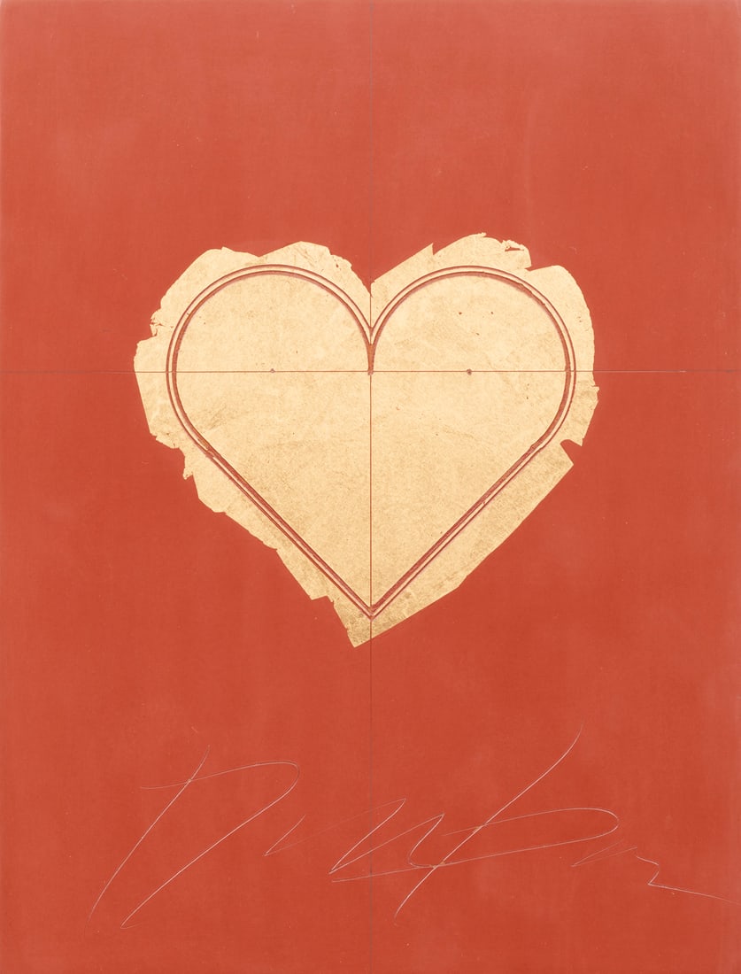 George Bauer Dunbar, American/Louisiana 1927-2024, "Heart", gold leaf on red clay: George Bauer DunbarAmerican/Louisiana, 1927-2024"Heart"gold leaf on red claysigned lower center, unframed.11 7/8 x 9 in. (30.2 x 22.9 cm.)
