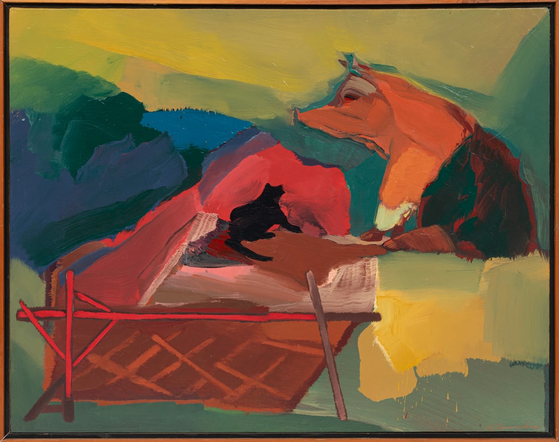 Ann Harding, American/Louisiana 20th c., "Untitled: Pig & Cat", oil on canvas (1 of 2)