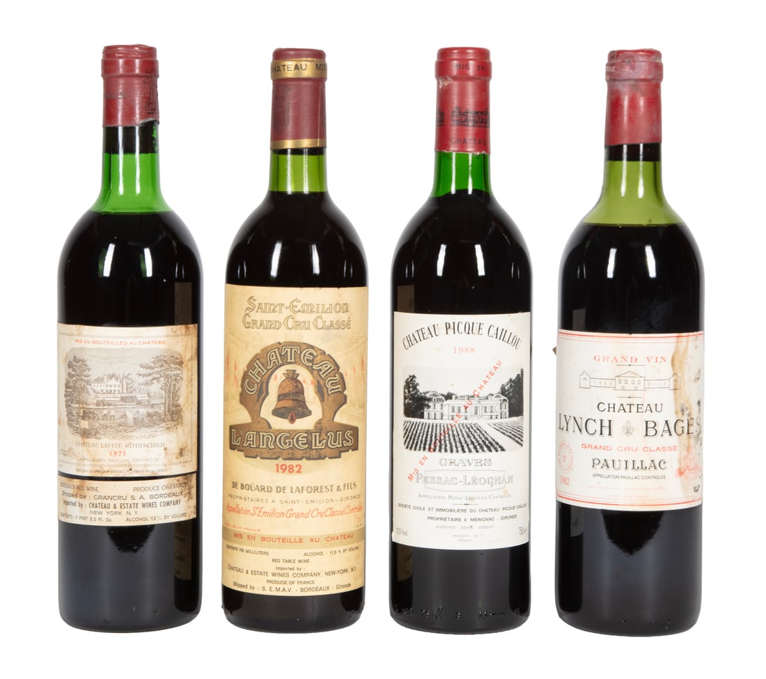 Bordeaux Red Mixed Lot: Bordeaux Red Mixed LotCh?teau Lafite Rothschild 1975, 1 bottle; Ch?teau L'Angelus 1982, 1 bottle; Ch?teau Lynch-Bages 1982, 1 bottle; Ch?teau Picque Caillou 1988, 1 bottle; each 750ml. (4 bottles)Plea
