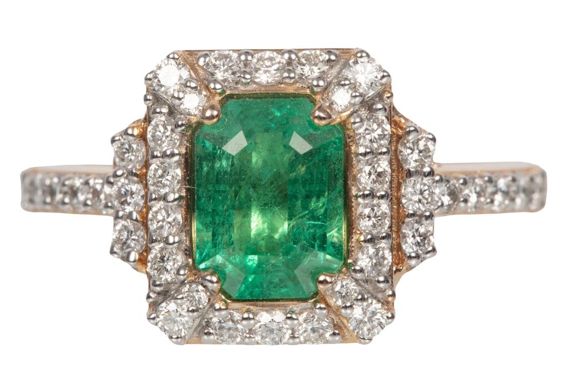 Platinum, Two Tone Gold, Emerald and Diamond Ring (1 of 6)