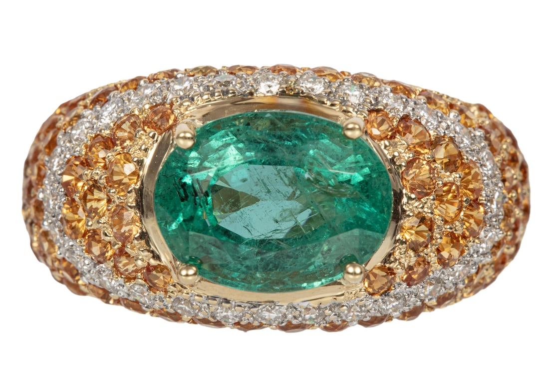 18 kt. Two-Tone Gold, Emerald, Sapphire and Diamond Ring (1 of 5)
