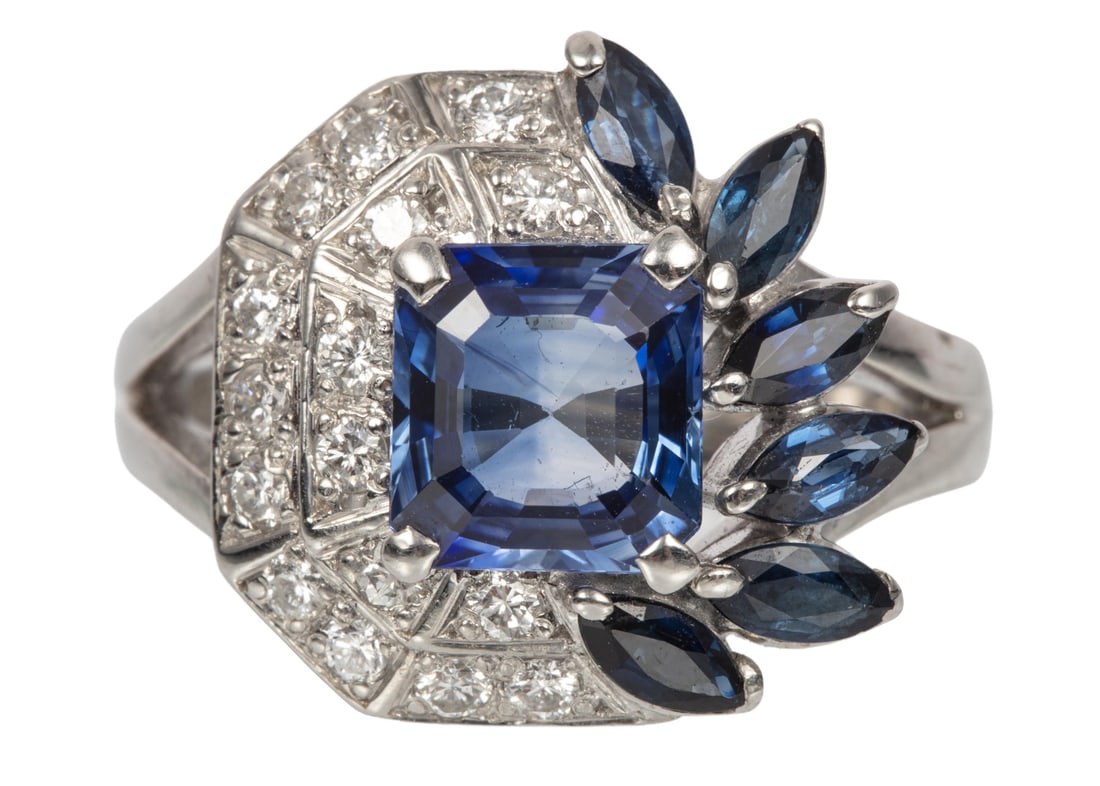 Platinum, Madagascar Sapphire and Diamond Ring (1 of 6)