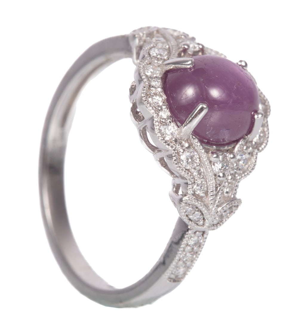 Platinum, Star Ruby and Diamond Ring - 2