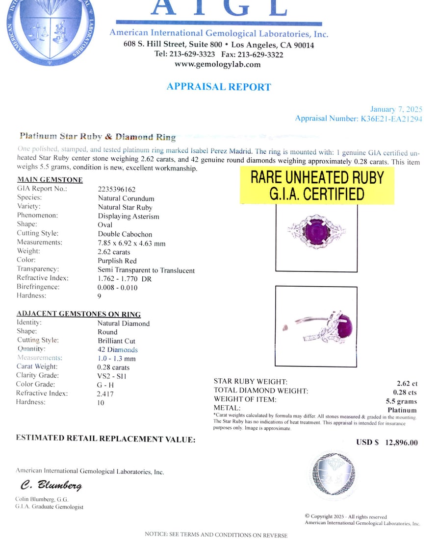 Platinum, Star Ruby and Diamond Ring - 4