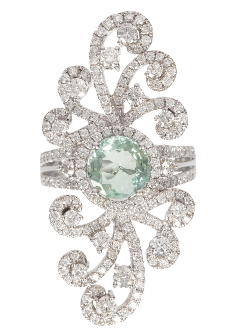 Platinum, Color Change Alexandrite and Diamond Ring: Platinum, Color Change Alexandrite and Diamond Ringcenter round brilliant faceted cut color change alexandrite, wt. approx. 2.04 cts.; ornate openwork mounting with 2.23 cts. of round brilliant cut di