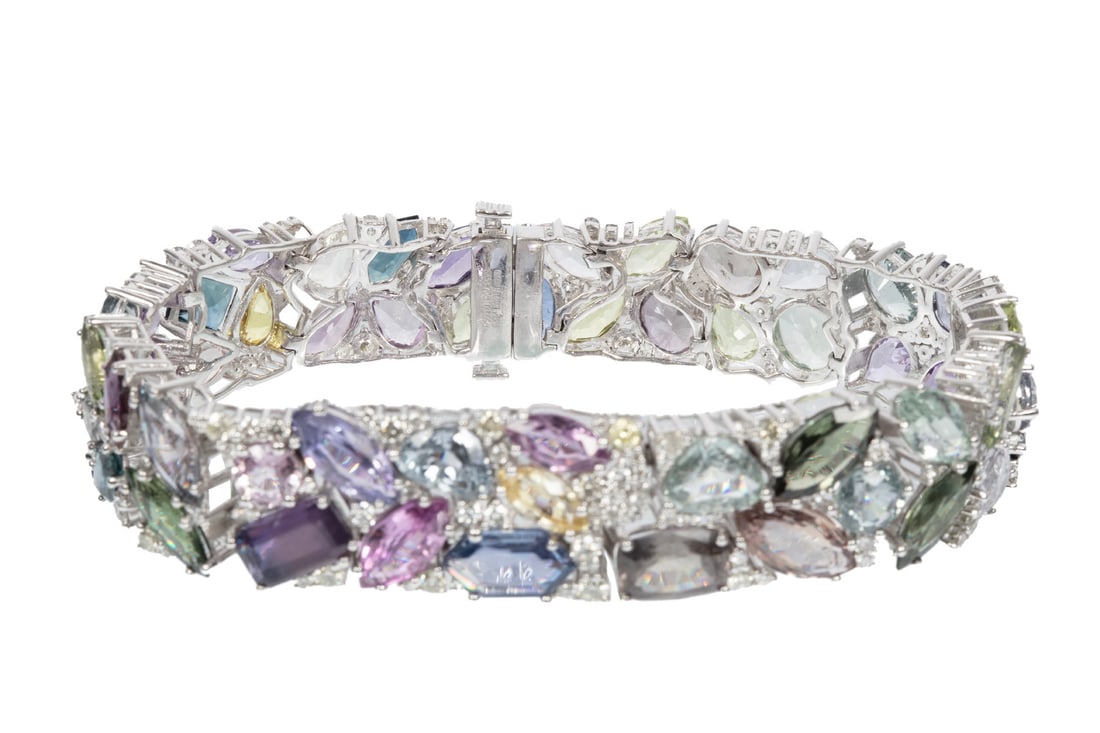 Platinum, Multicolor Sapphire and Diamond Bracelet (1 of 5)