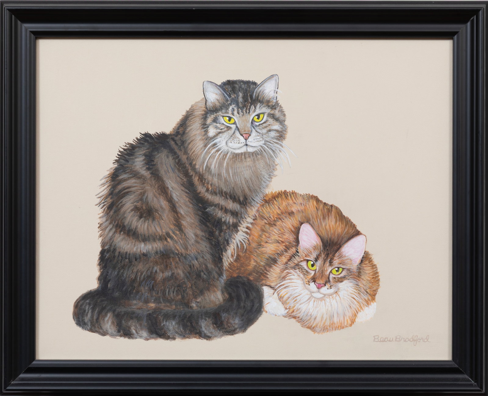 Beau Bradford, American/California 20th c., "Boy and Miss Purrrrfect", oil on canvas: Beau Bradford American/California, 20th c. "Boy and Miss Purrrrfect" oil on canvas 2010, signed lower right, signed, titled and dated en verso, framed 14 x 18 in. (35.6 x 45.7 cm.), Frame: 17 x 21 x 1