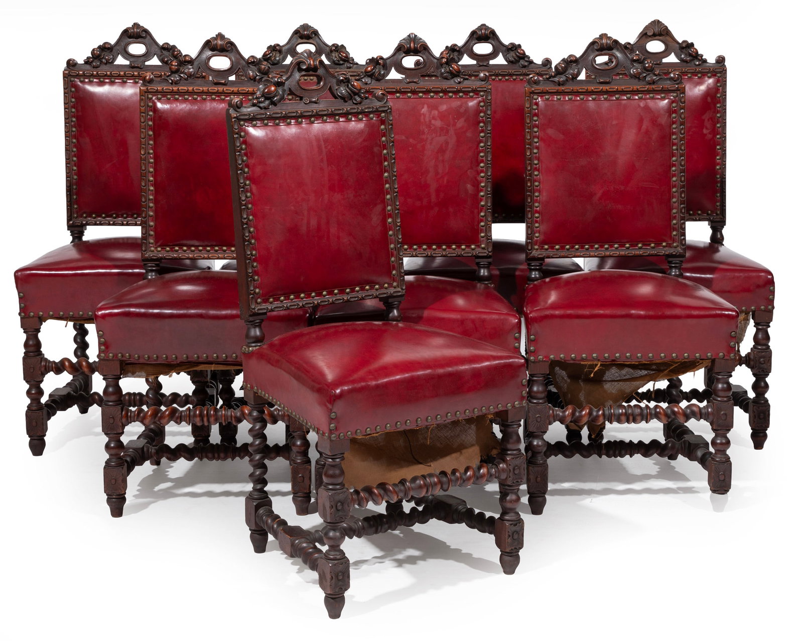 Set of Eight English Restoration-Style Carved Walnut Dining chairs (1 of 4)
