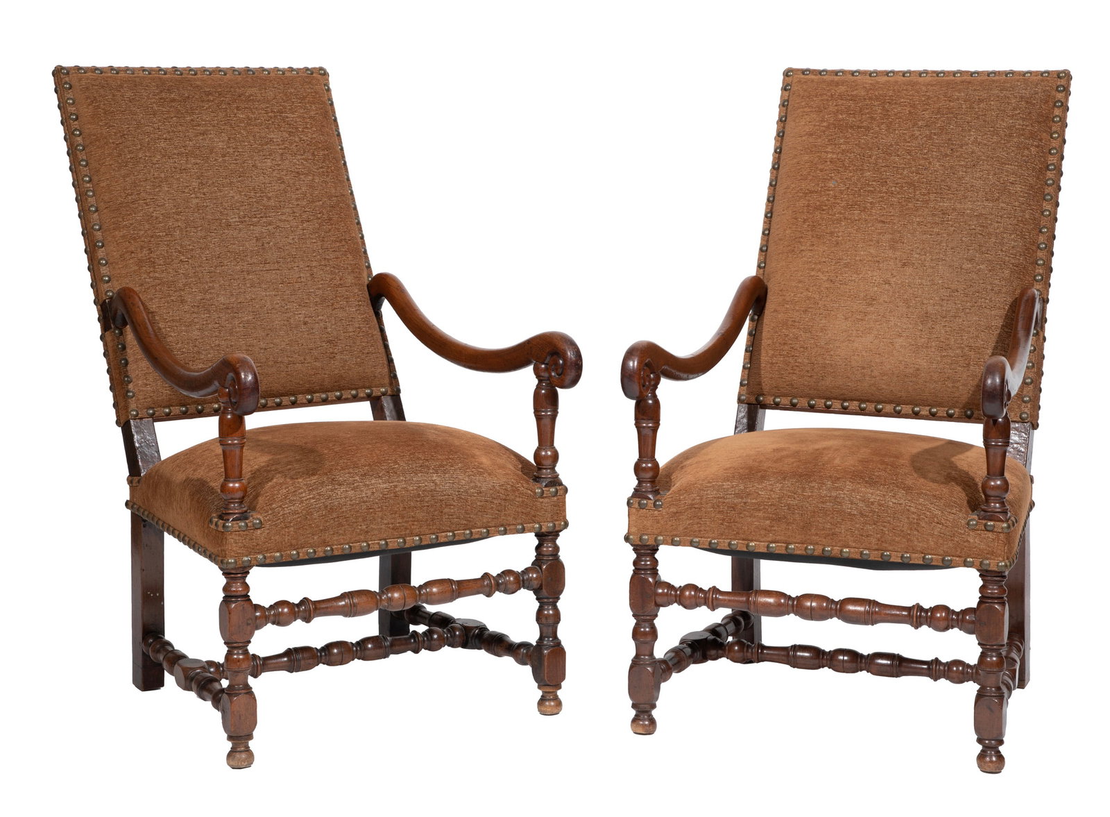 Pair of Restoration-Style Carved Oak Armchairs (1 of 3)