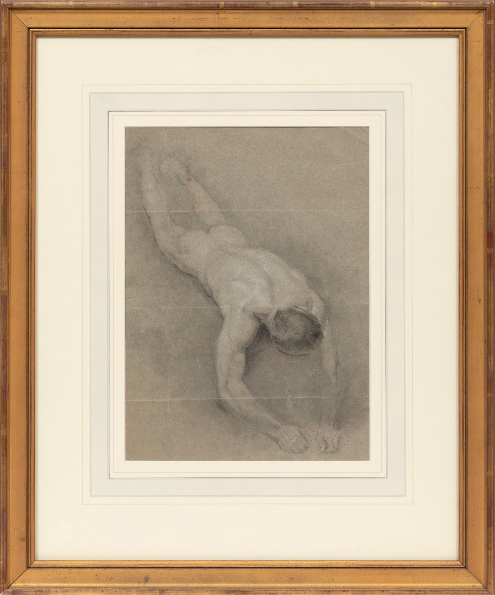 Italian School 19th c., "Reclining Male Nude", charcoal and chalk on paper (1 of 3)