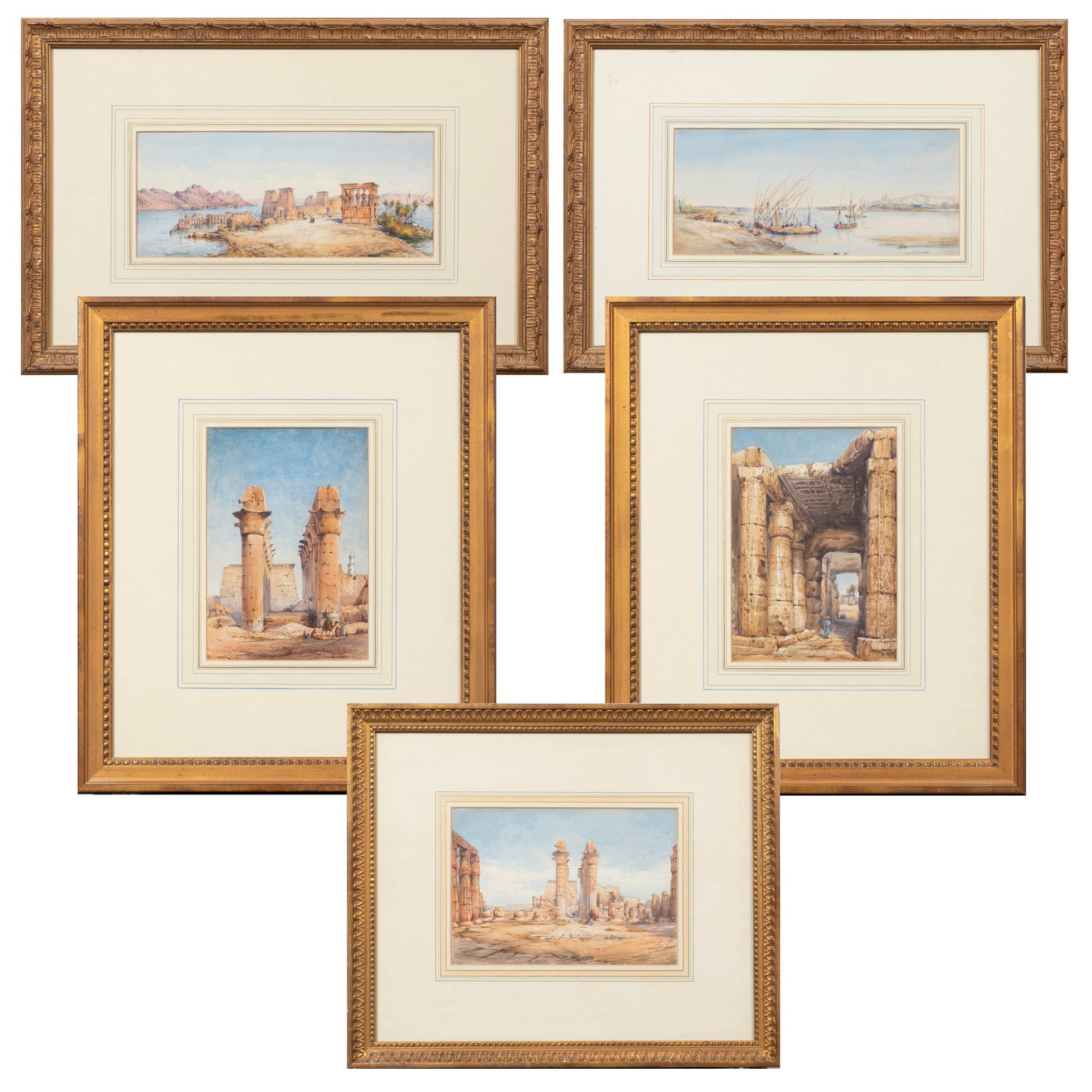 Conrad Hector Rafaele Carelli, Italian 1869-1956, "Views of Egypt", 5 watercolors on paper (1 of 11)