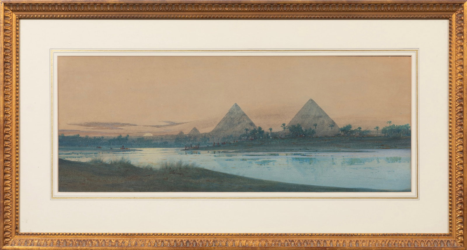 Augustus Osborne Lamplough, British 1877-1930, "A Distant View of the Pyramids", watercolor and (1 of 3)