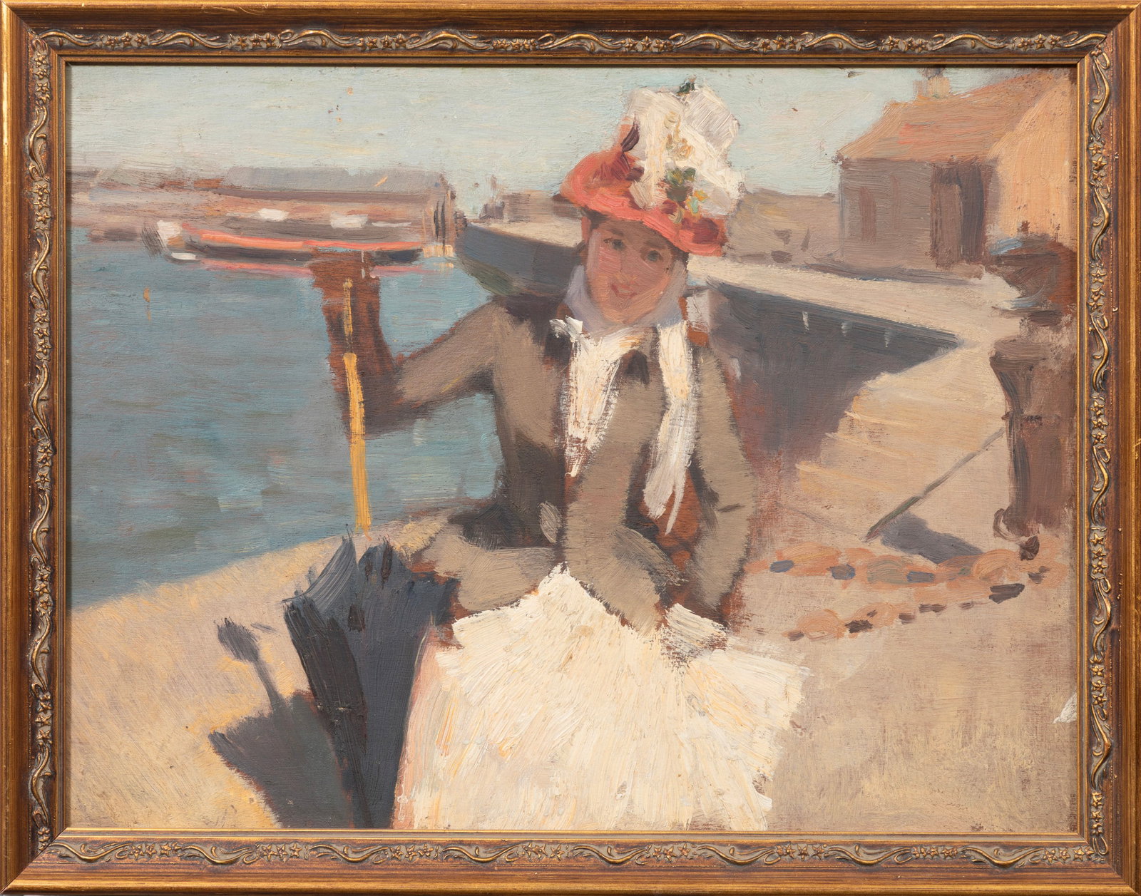 Continental School 19th c., "Along the Promenade", oil on panel: Continental School 19th c. "Along the Promenade" oil on panel unsigned, "Pierre Pascal, Paris" art supply stamp en verso, framed. Provenance: Collection of Cynthia A. Samuel, New Orleans, LA. 10 x 13