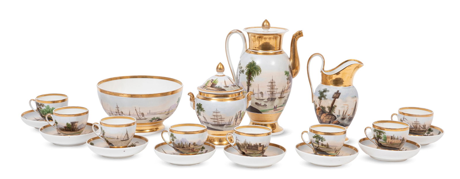 Paris Porcelain Polychrome and Gilt Scenic Decorated Coffee Service for Eight (1 of 3)