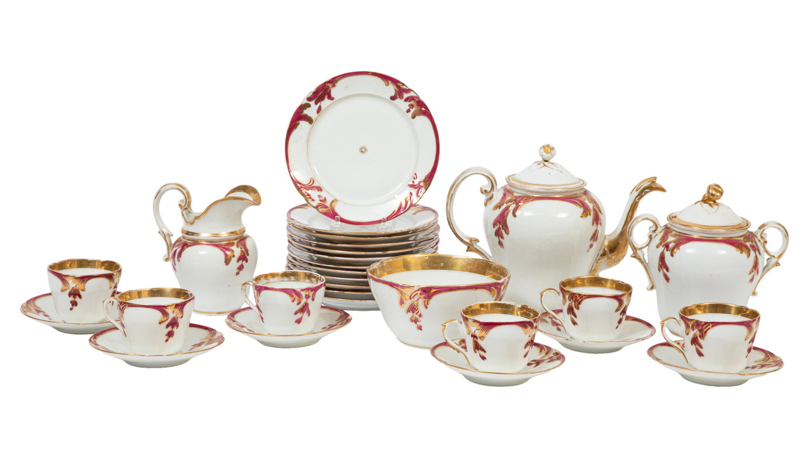 Paris Porcelain Magenta and Gilt Decorated Dessert Service (1 of 3)