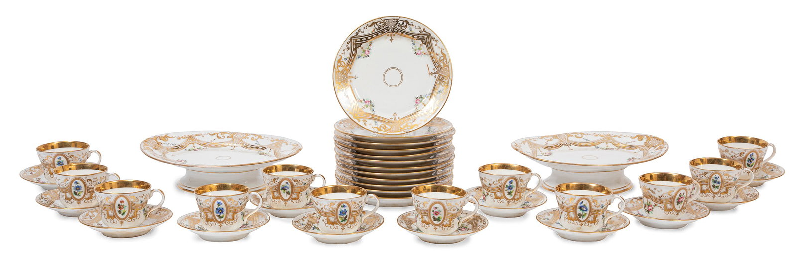 Paris Porcelain Polychrome and Gilt Decorated Dessert Service for Twelve (1 of 3)