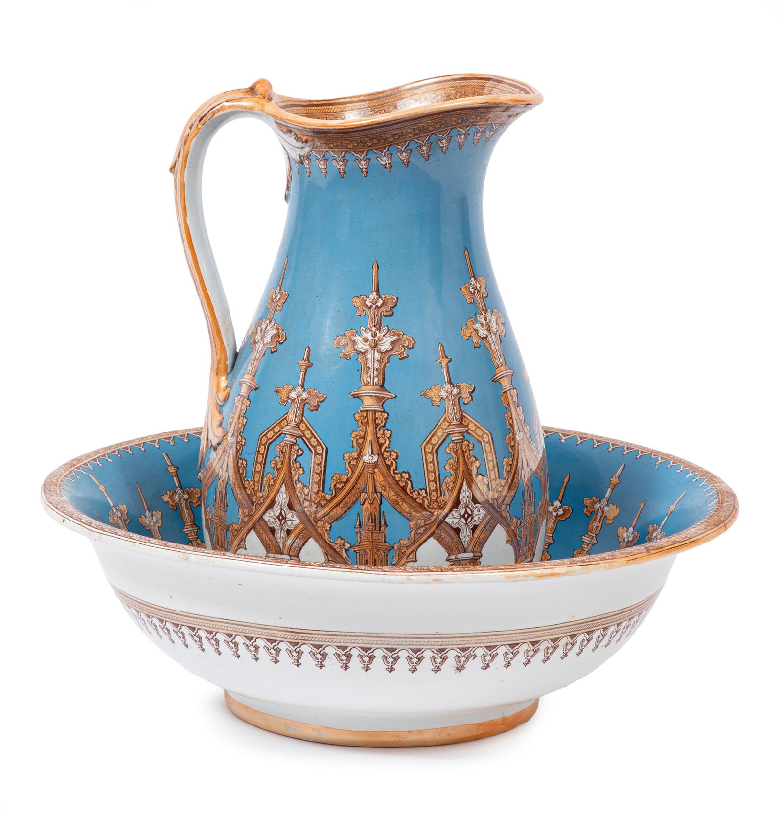 English Gothic Revival Transfer-Decorated Ironstone Toilet Set (1 of 9)