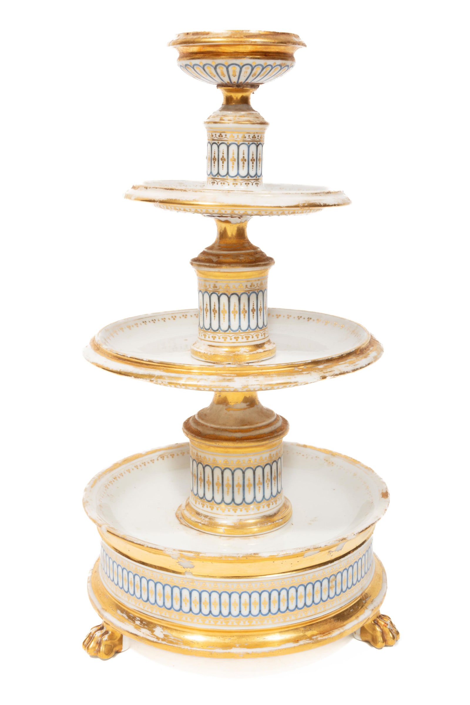 Schoelcher Paris Porcelain Gilt and Bleu de Roi Pot de Cr?me Stand (1 of 6)