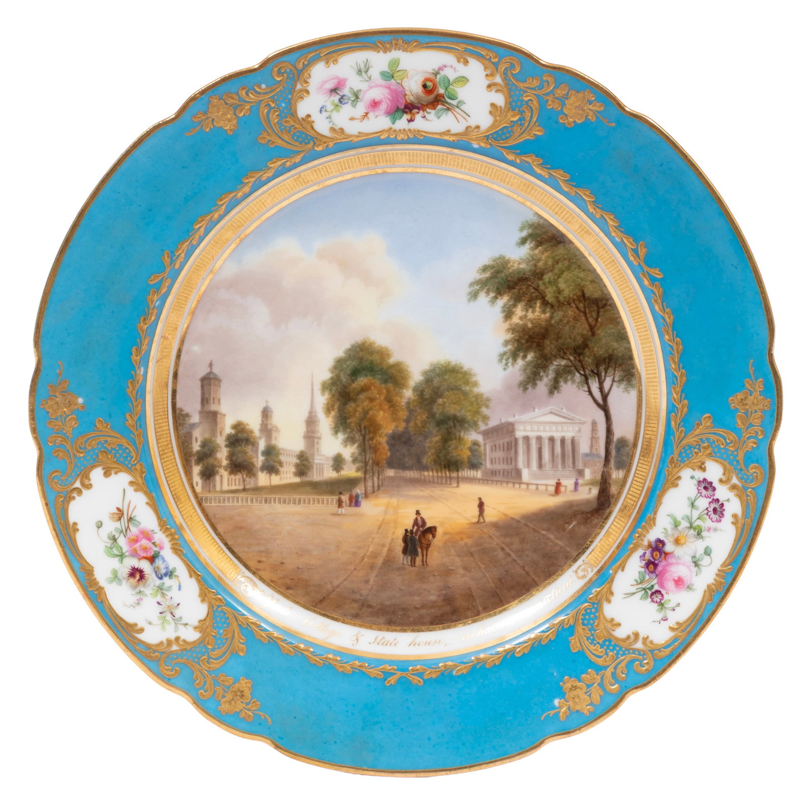 Rihouet Paris Porcelain Cabinet Plate depicting Yale College (1 of 5)