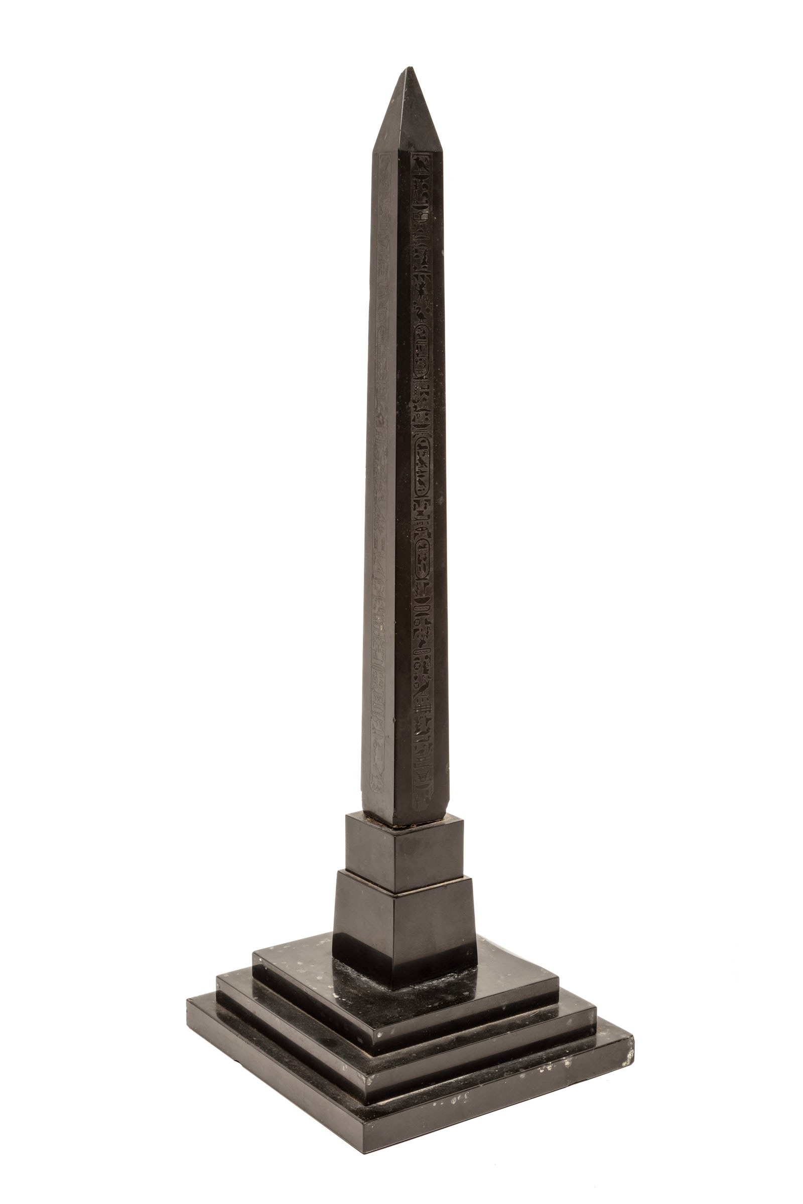Grand Tour Marble Obelisk: Grand Tour Marble Obelisk 19th c., underside paper label from "Centre Museum, Matlock Bath, England" 18 1/4 x 6 1/4 x 6 1/4 in. (46.4 x 15.9 x 15.9 cm.)