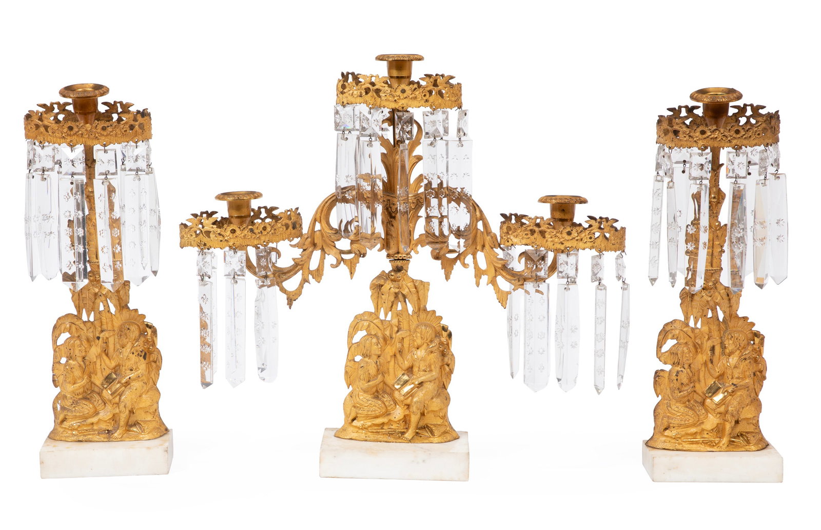 American Gilt Brass and White Marble Three Piece Girandole Garniture (1 of 3)