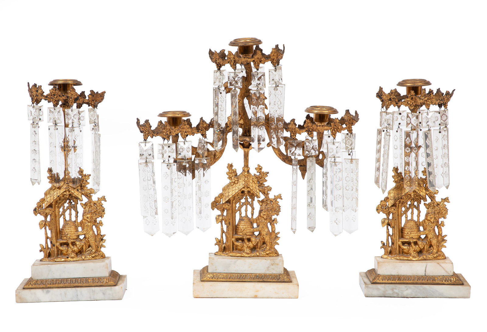American Gilt Brass and White Marble Three-Piece Girandole Garniture (1 of 3)