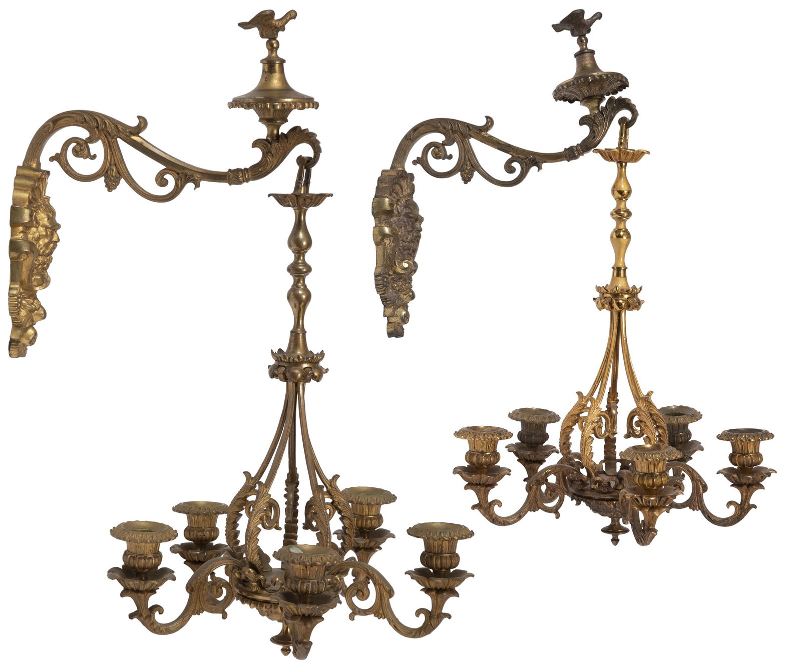 Pair of American Gilt Bronze Five-Light Bracket Sconces (1 of 6)