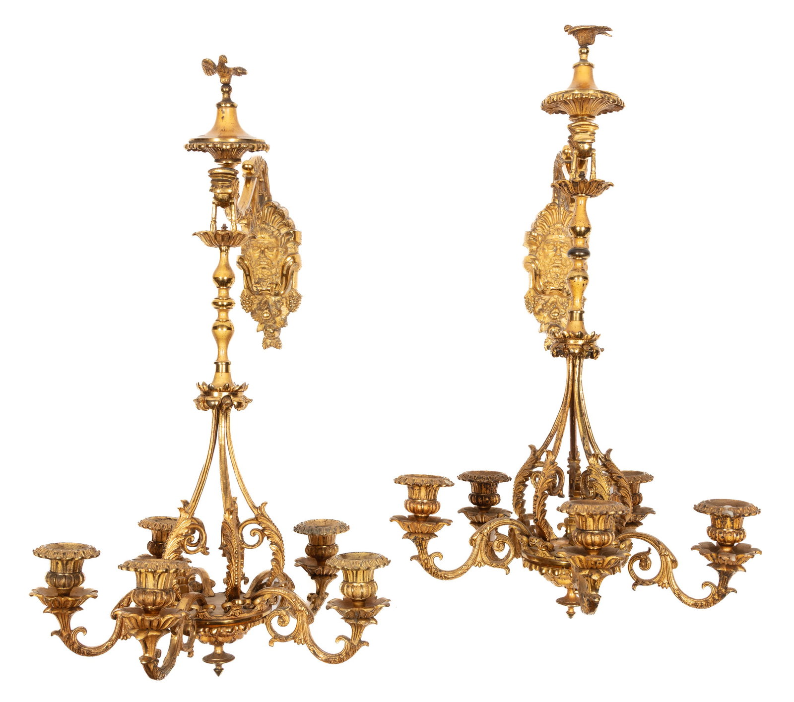 Pair of American Gilt Bronze Five-Light Bracket Sconces (1 of 4)