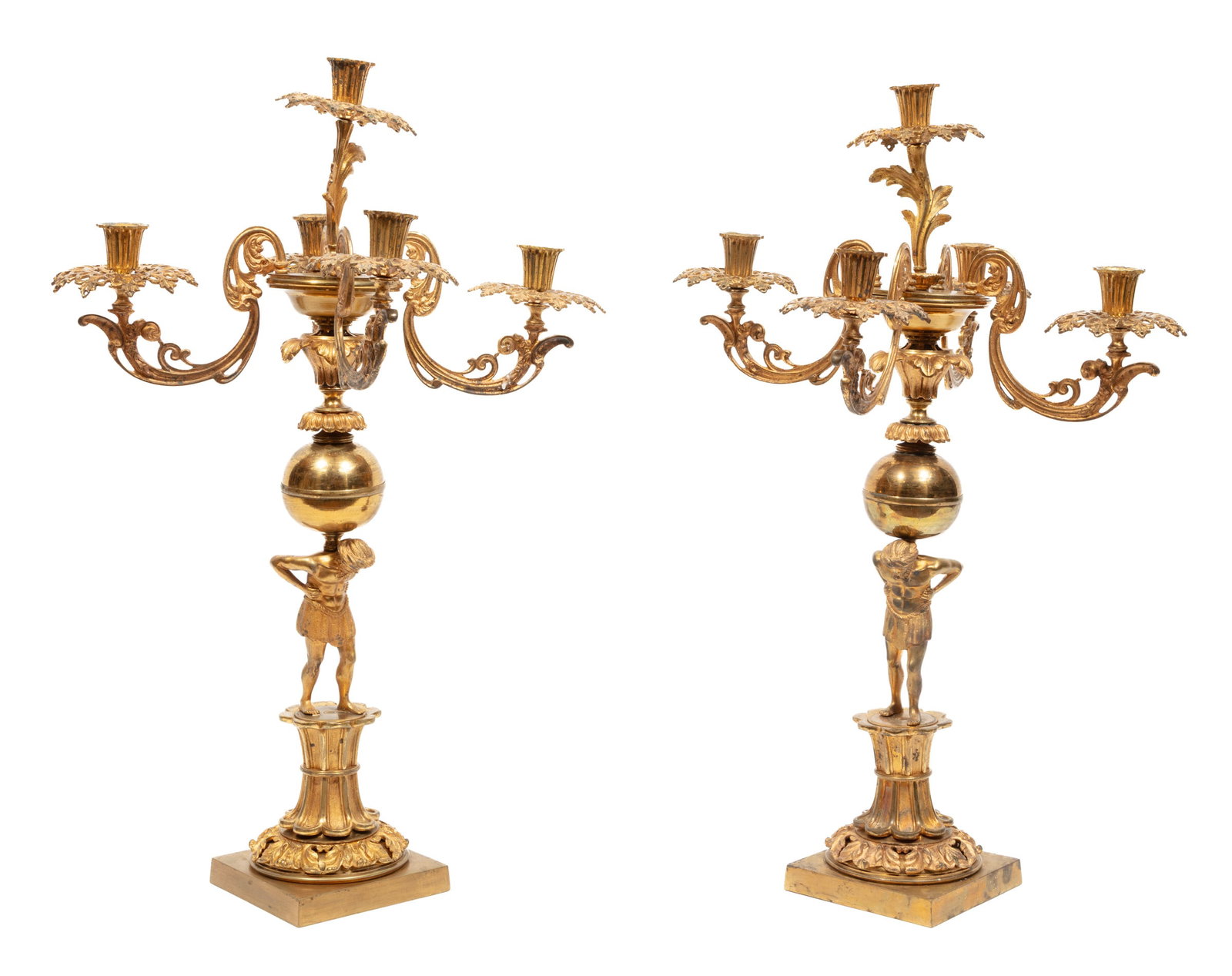 Pair of American Gilt Brass Five-Light Figural Candelabra (1 of 2)