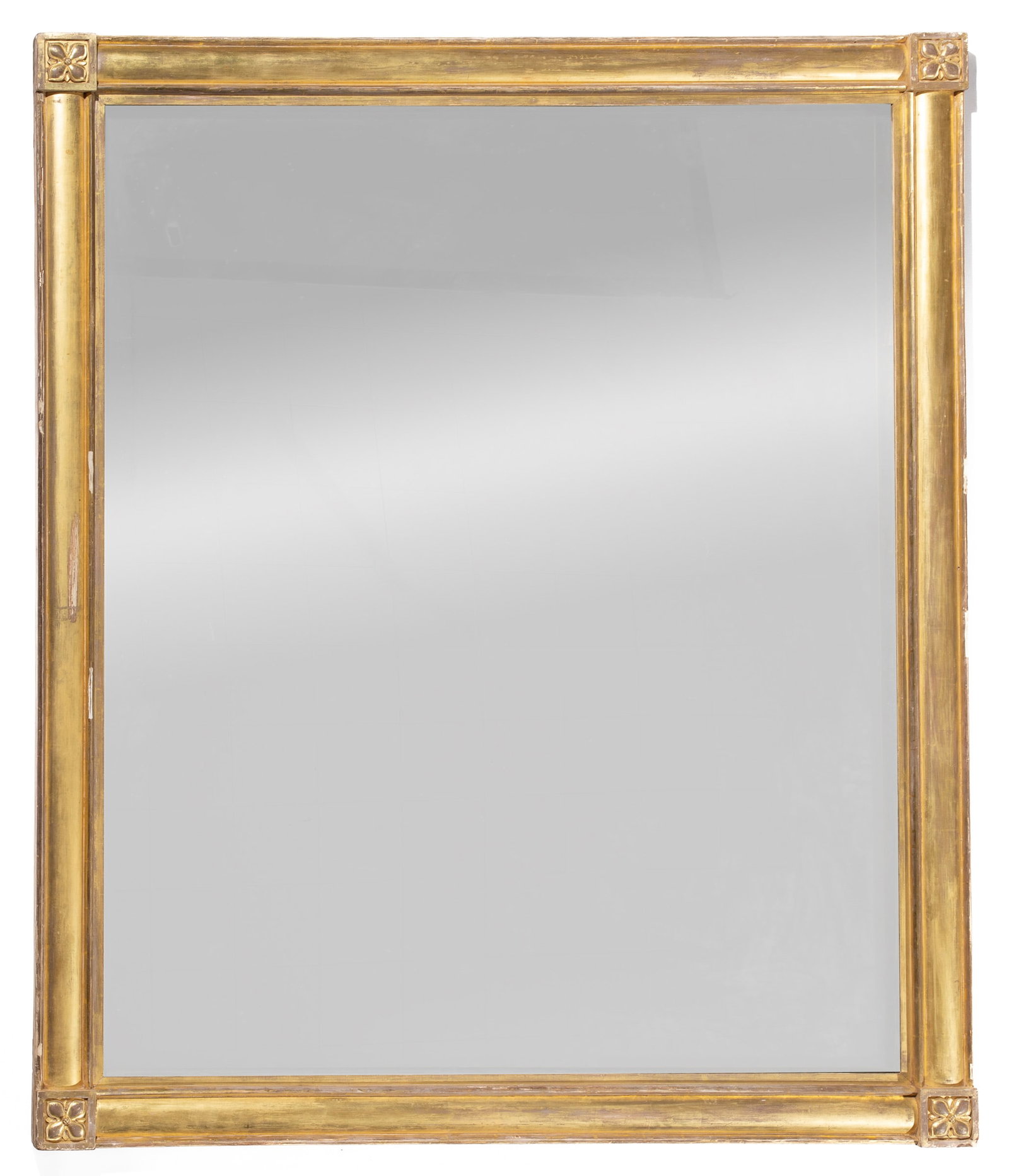 American Classical Giltwood Mirror: American Classical Giltwood Mirror 19th c., molded frame with blocked rosette corners, 72 in. x 60 in.