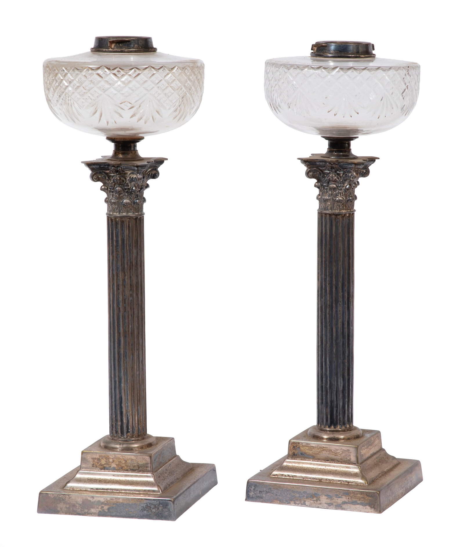 Pair of Regency Sheffield Plate and Cut Crystal Oil Lamps (1 of 3)