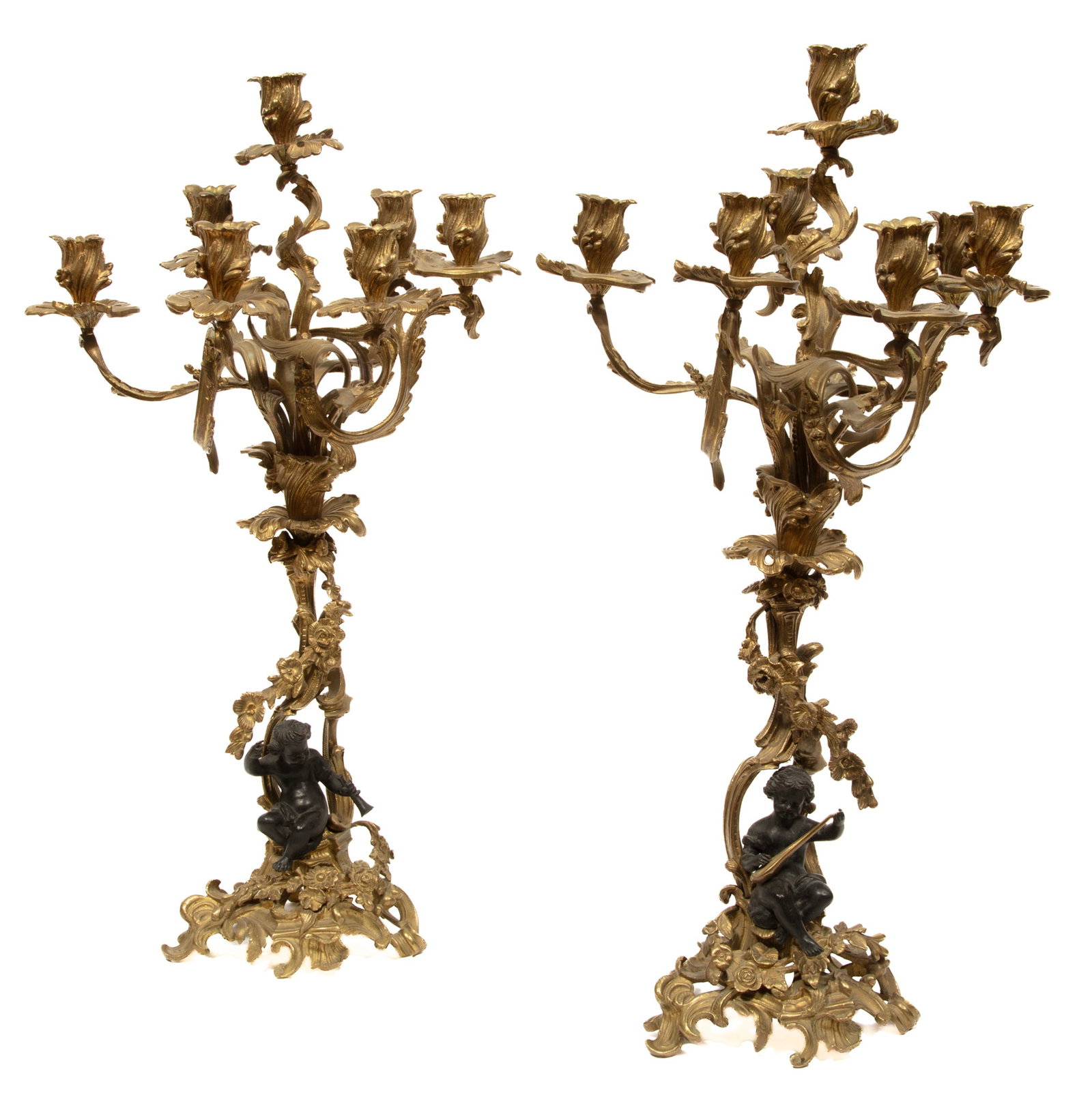 Pair of Louis XV-Style Bronze Seven-Light Candelabra (1 of 6)