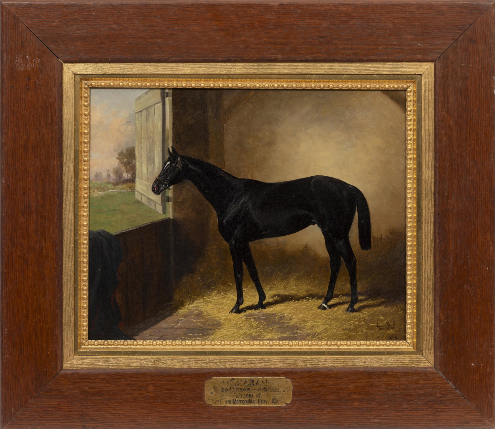 Henry Stull, Canadian/New York 1851-1913, "Charade", oil on canvas: Henry Stull Canadian/New York, 1851-1913 "Charade" oil on canvas 1894, signed and dated lower right, twice inscribed "T.O.H.P." en verso, framed with brass title plaque. Provenance: Descended in the f