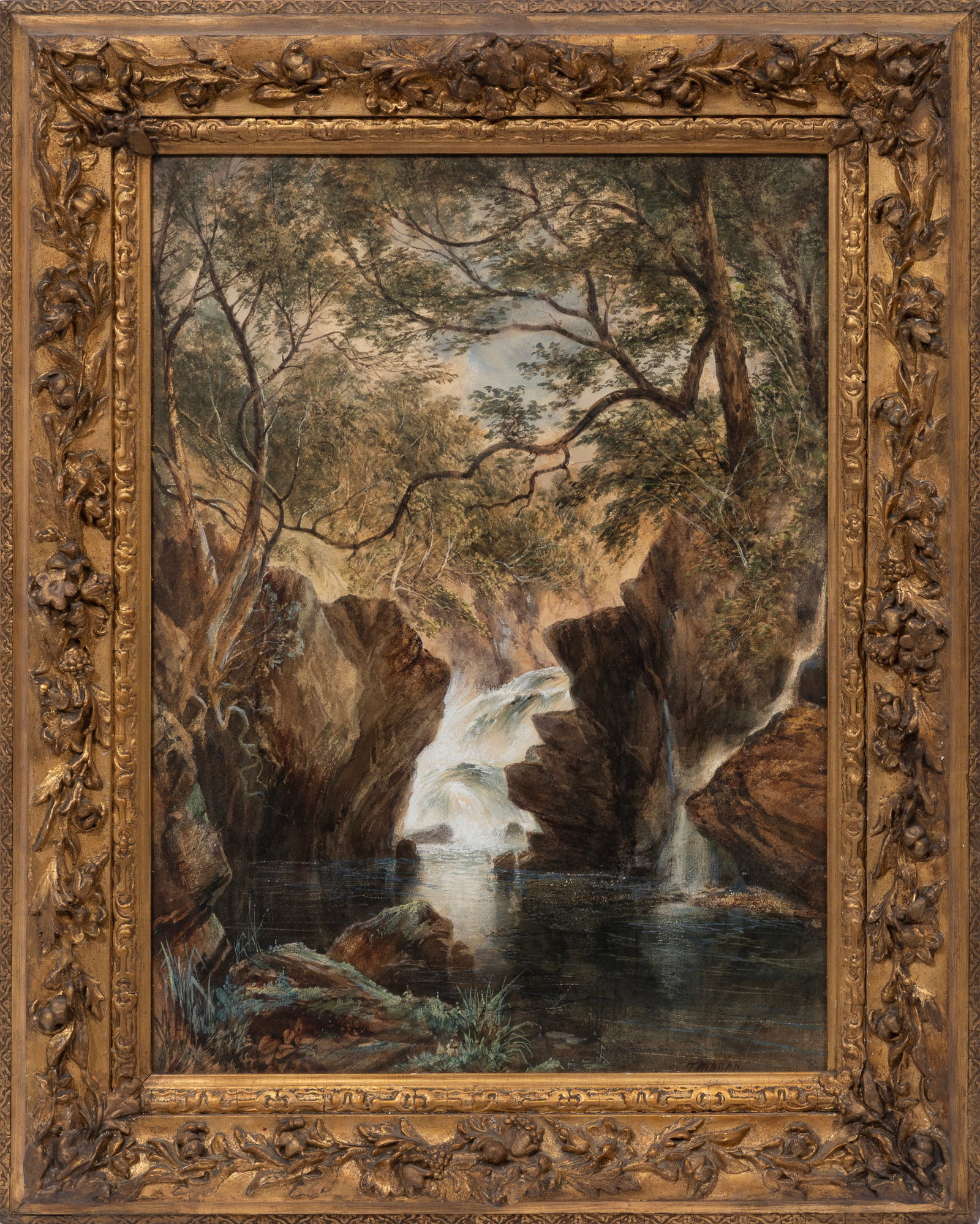 Thomas Moran, American 1837-1926, "Wissahickon River Falls", watercolor on paper laid on board (1 of 8)