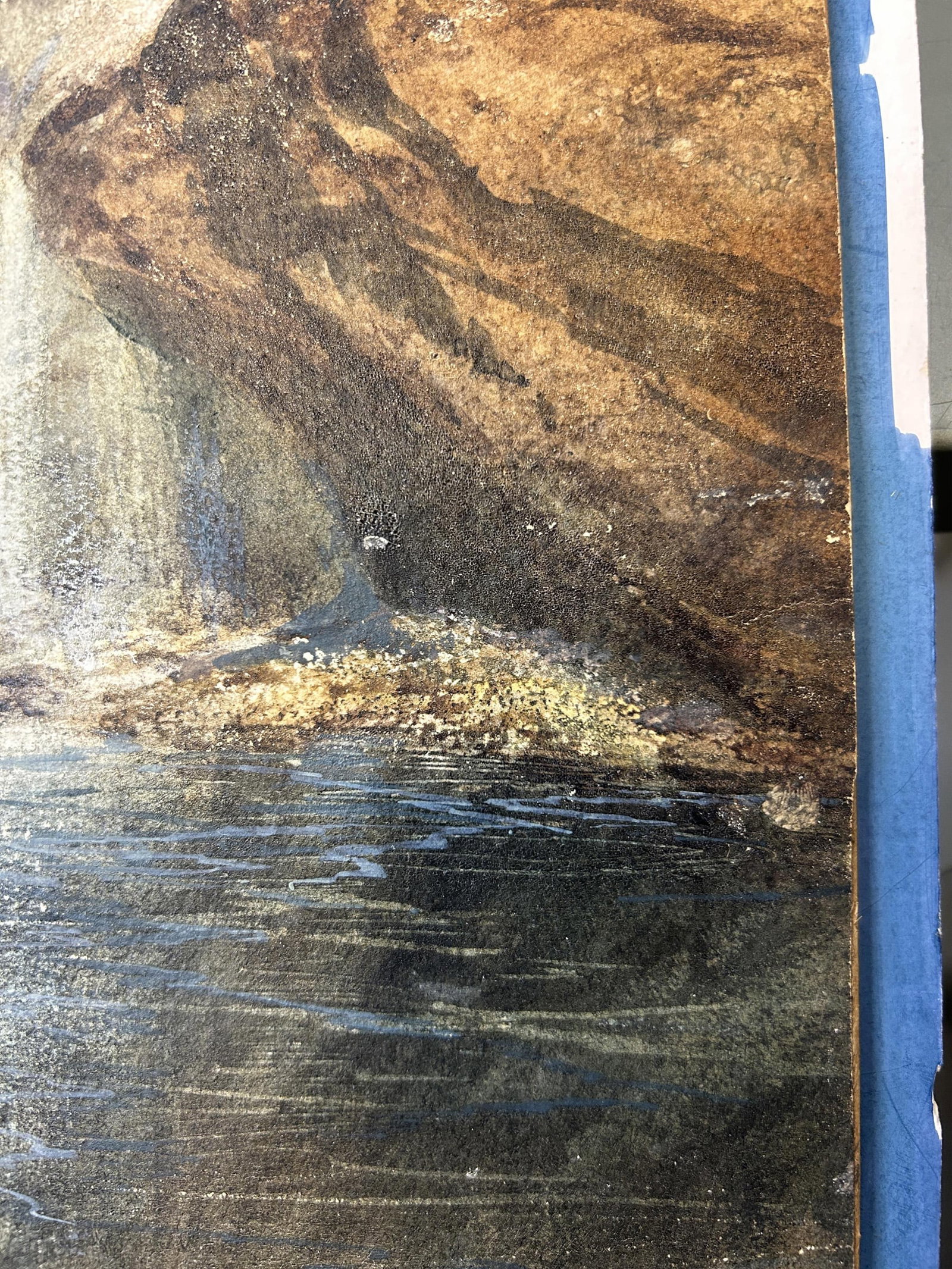 Thomas Moran, American 1837-1926, "Wissahickon River Falls", watercolor on paper laid on board - 4