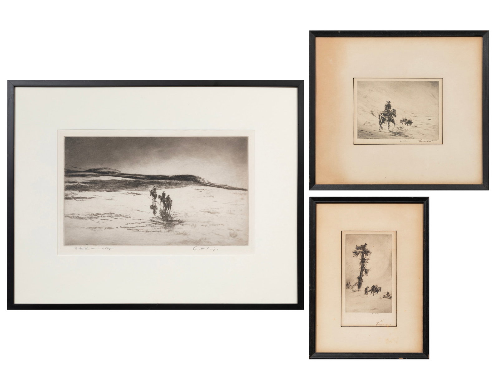 Levon West, American/New York 1900-1968, "Night Riders", "The Blizzard" and "Supplies", 1 drypoint (1 of 10)