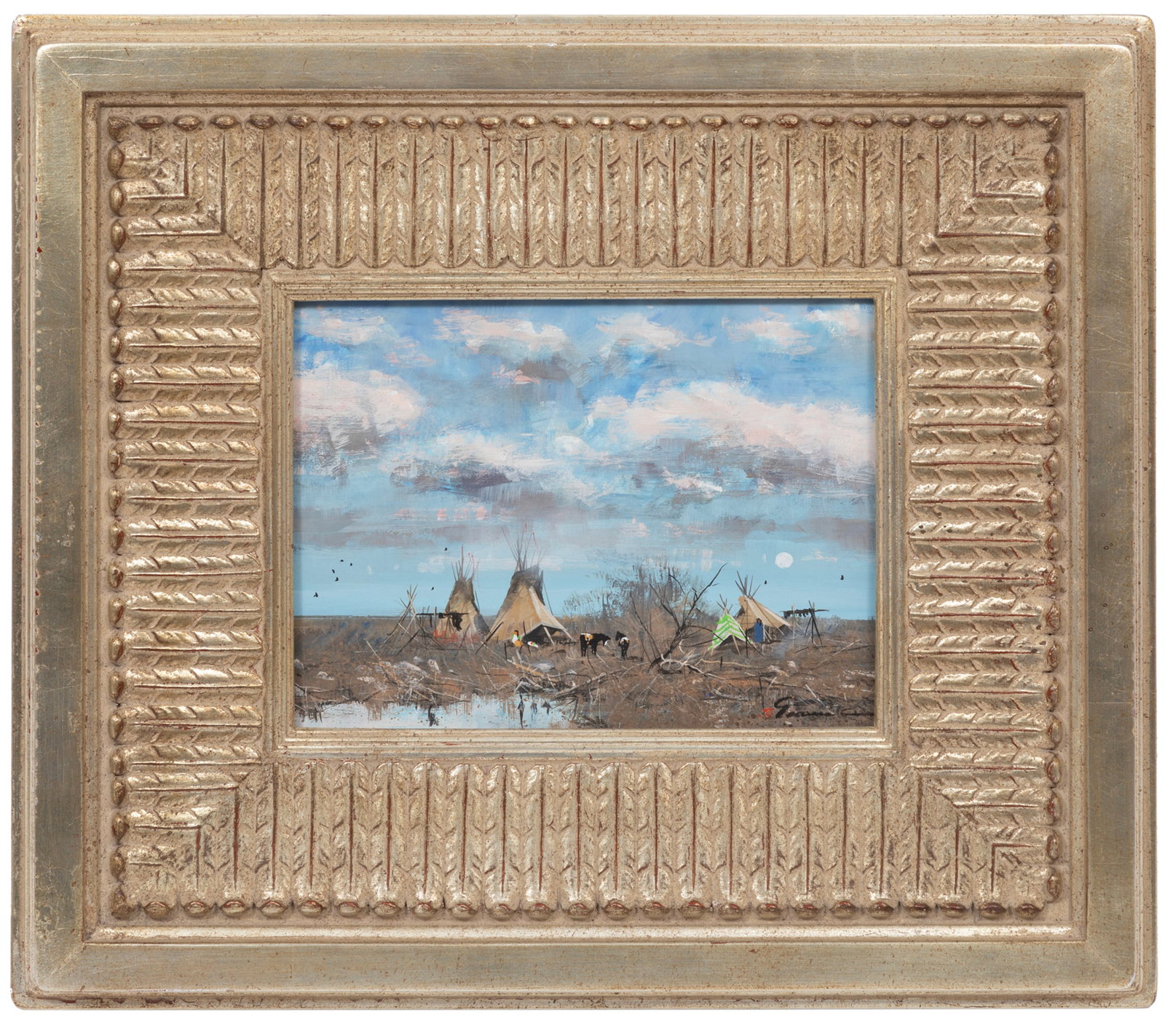 Gregory Sumida, American/California b. 1948, "Tai-ppeh Encampment", gouache on board (1 of 3)
