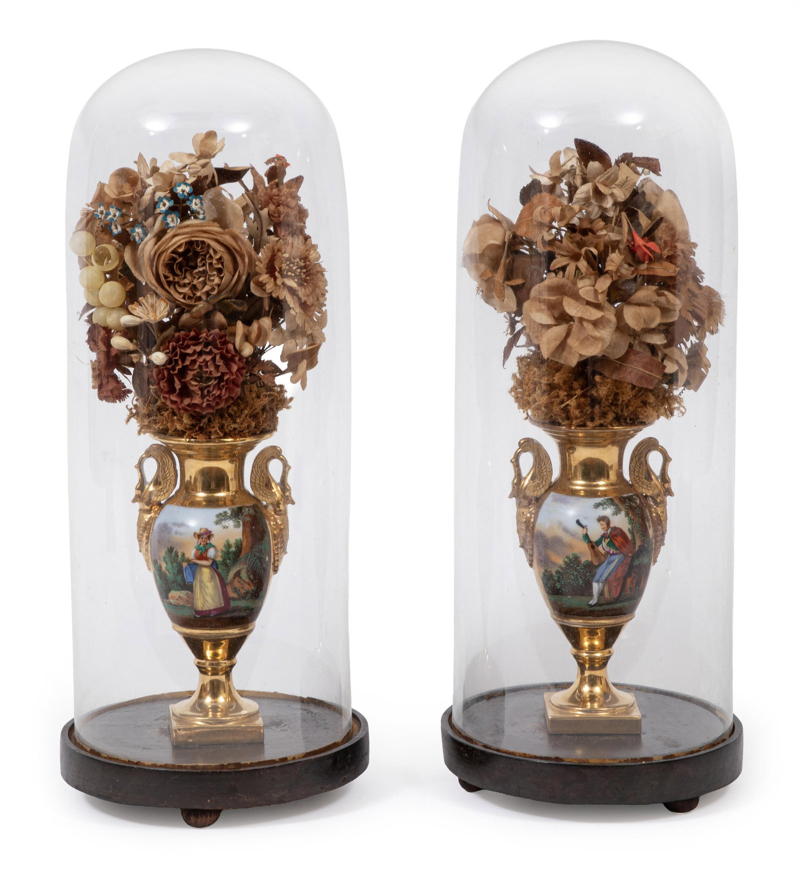 Pair of Victorian Paris Porcelain and Floral Parlor Domes (1 of 4)
