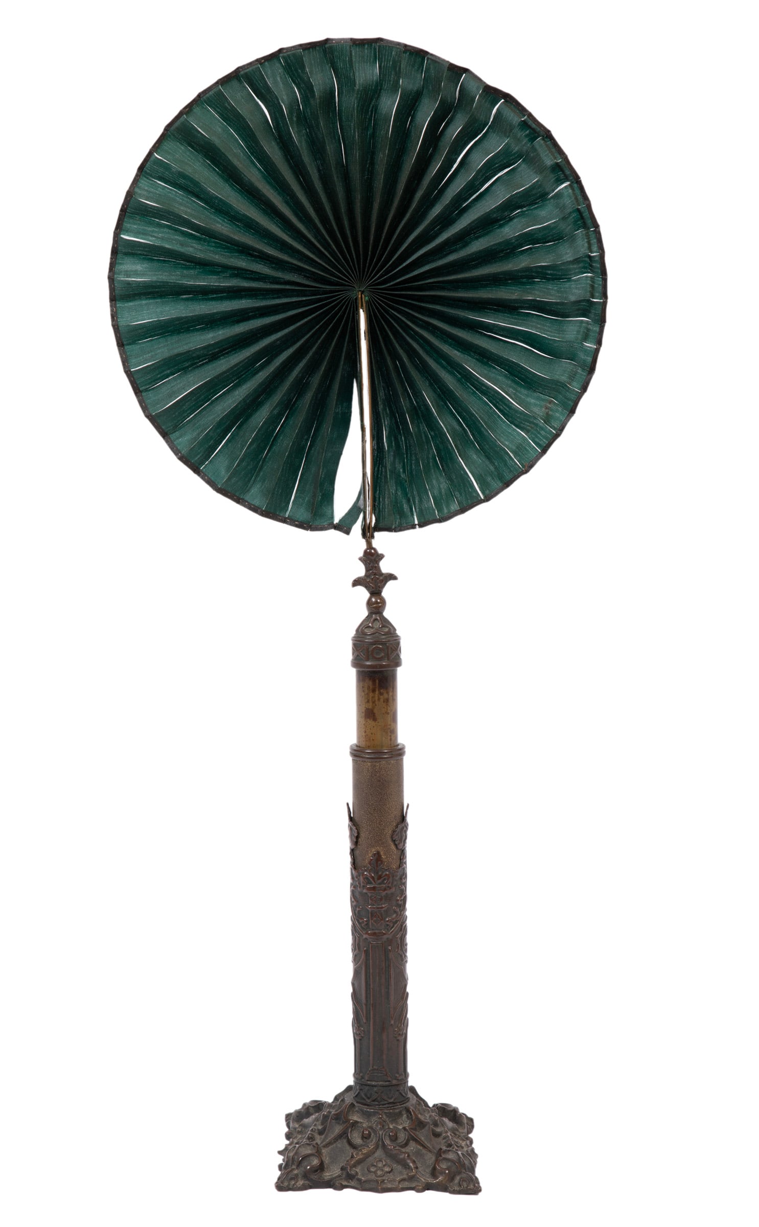 English Gothic Revival Patinated Bronze and Brass Telescoping Table Screen Fan (1 of 3)