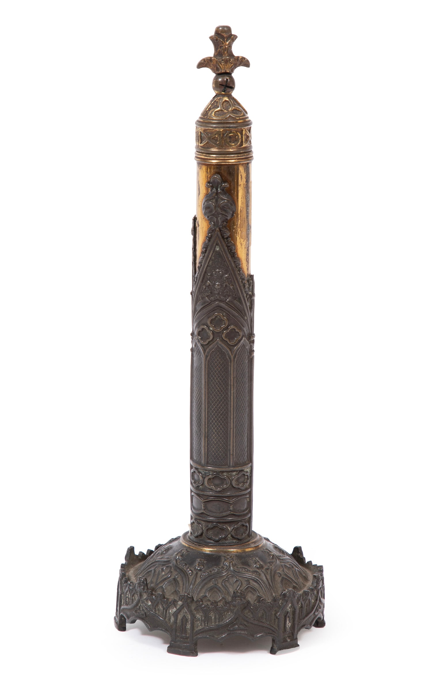 English Gothic Revival Patinated Bronze and Brass Telescoping Table Fan Screen (1 of 4)