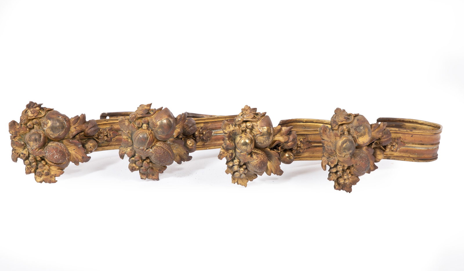 Four Antique Gilt Brass Tiebacks and a Pair of Curtain Rod Finials (1 of 7)