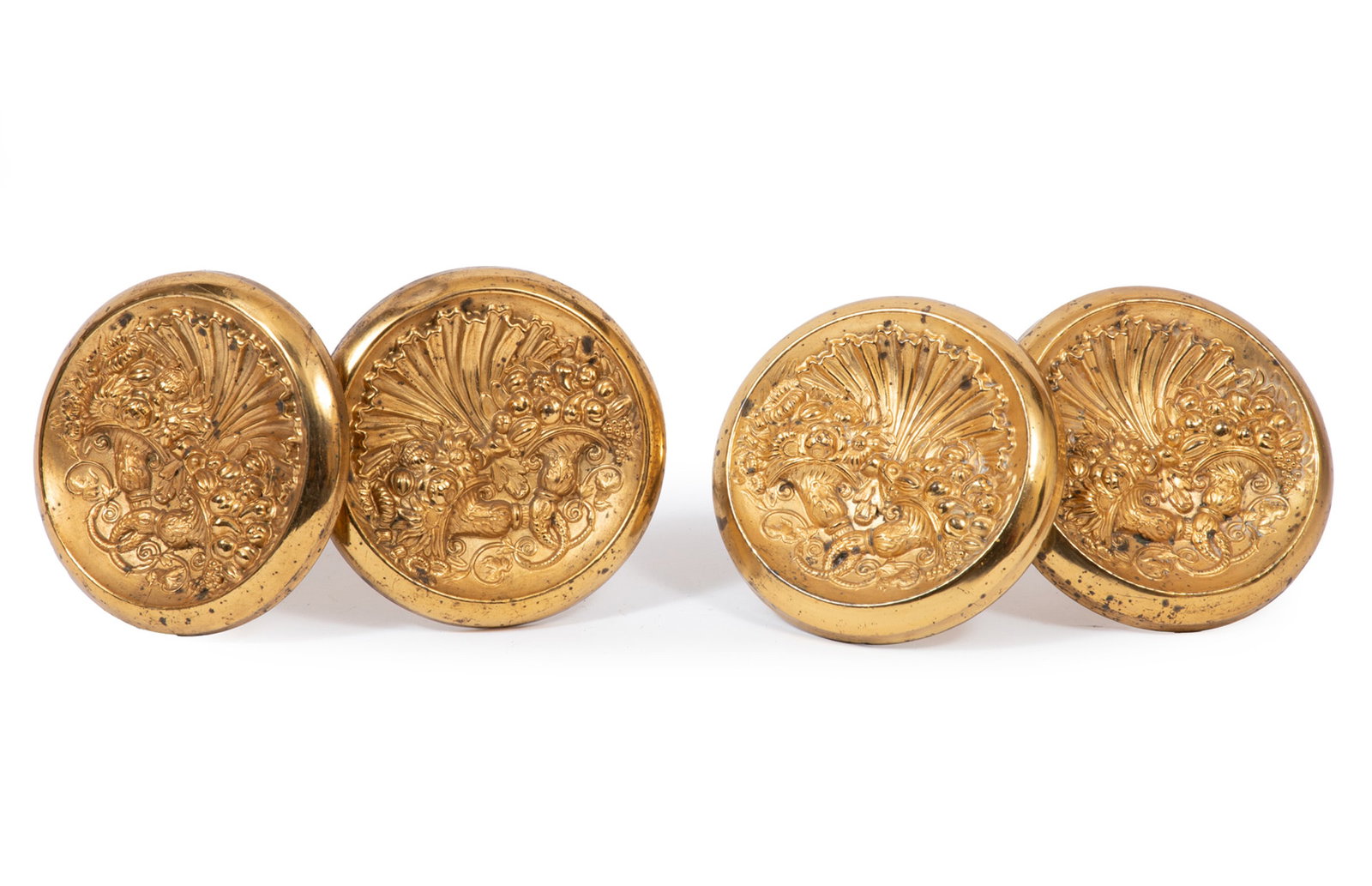 Set of Four Large American Gilt & Pressed Gilt Brass Tiebacks (1 of 2)