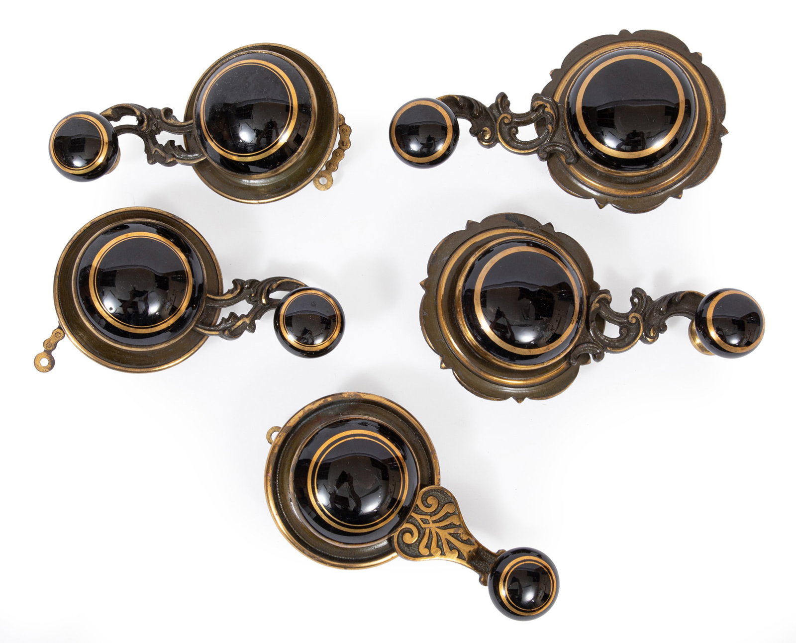 Five Victorian Brass and Porcelain Bell Pulls or Parlour Levers (1 of 3)