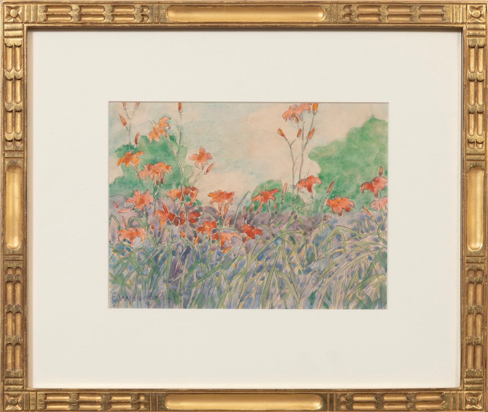 Ellsworth Woodward, American/Louisiana 1861-1939, "Daylilies", watercolor and graphite on paper (1 of 3)