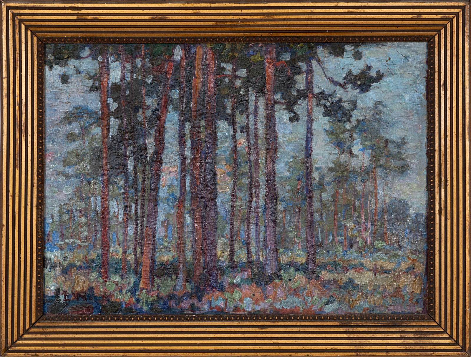 Ellsworth Woodward, American/Louisiana 1861-1939, "St. Tammany Pines", oil on paper mounted to panel (1 of 3)