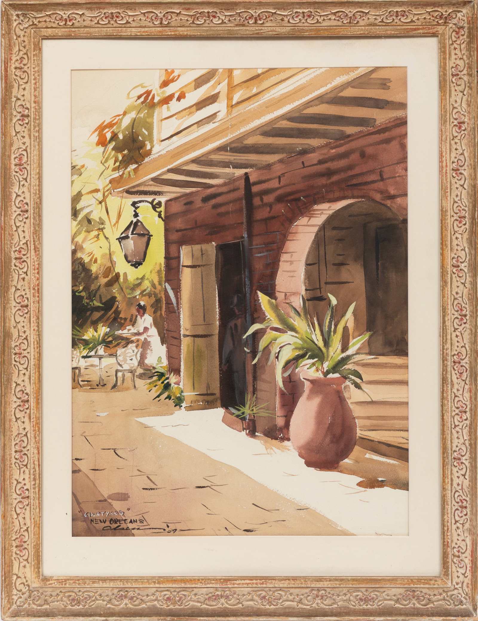 Herbert Vincent Olsen, American/Louisiana 1905-1973, "Courtyard", watercolor and graphite on paper (1 of 3)